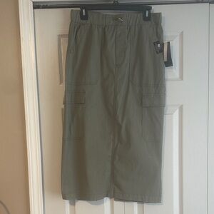 Olive Green Cargo Pocket Midi Skirt